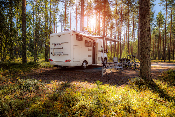 Family vacation travel RV, holiday trip in motorhome, Caravan car Vacation.